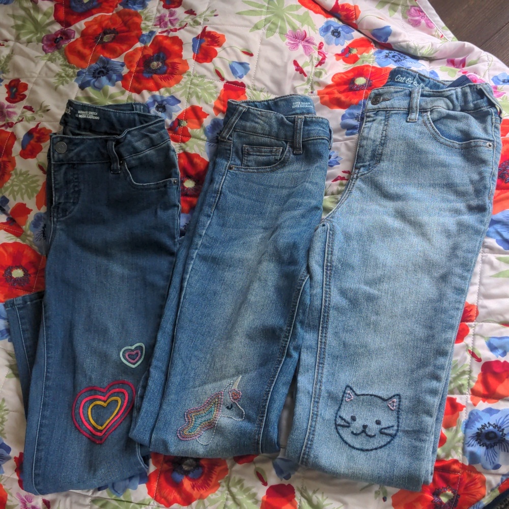 3 pairs of Cat & Jack stretch character skinny jeans sz 12 girls